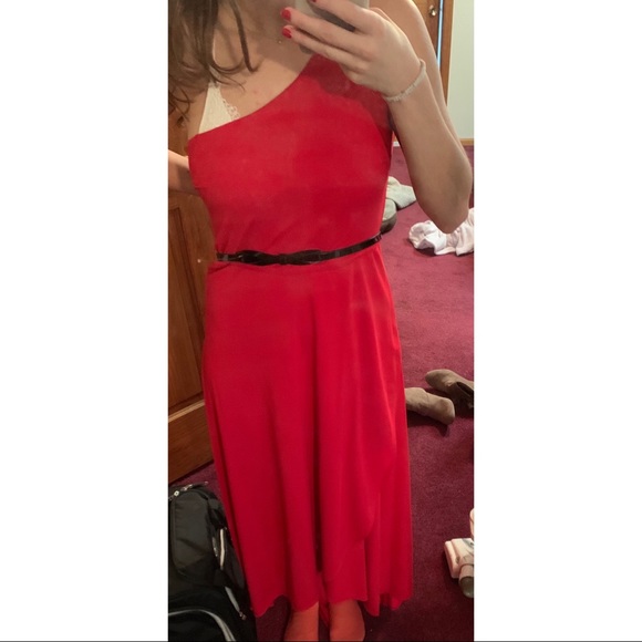 PROM Red One Shoulder High-Low Dress - Picture 6 of 8